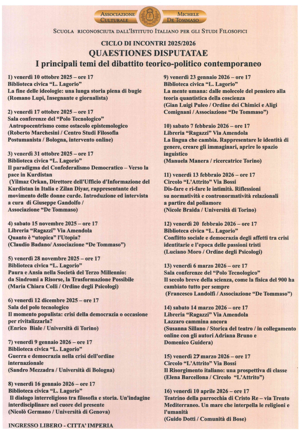 "QUESTIONES DISPUTATAE" I principali temi del dibattito teorico-politico contempèoraneo