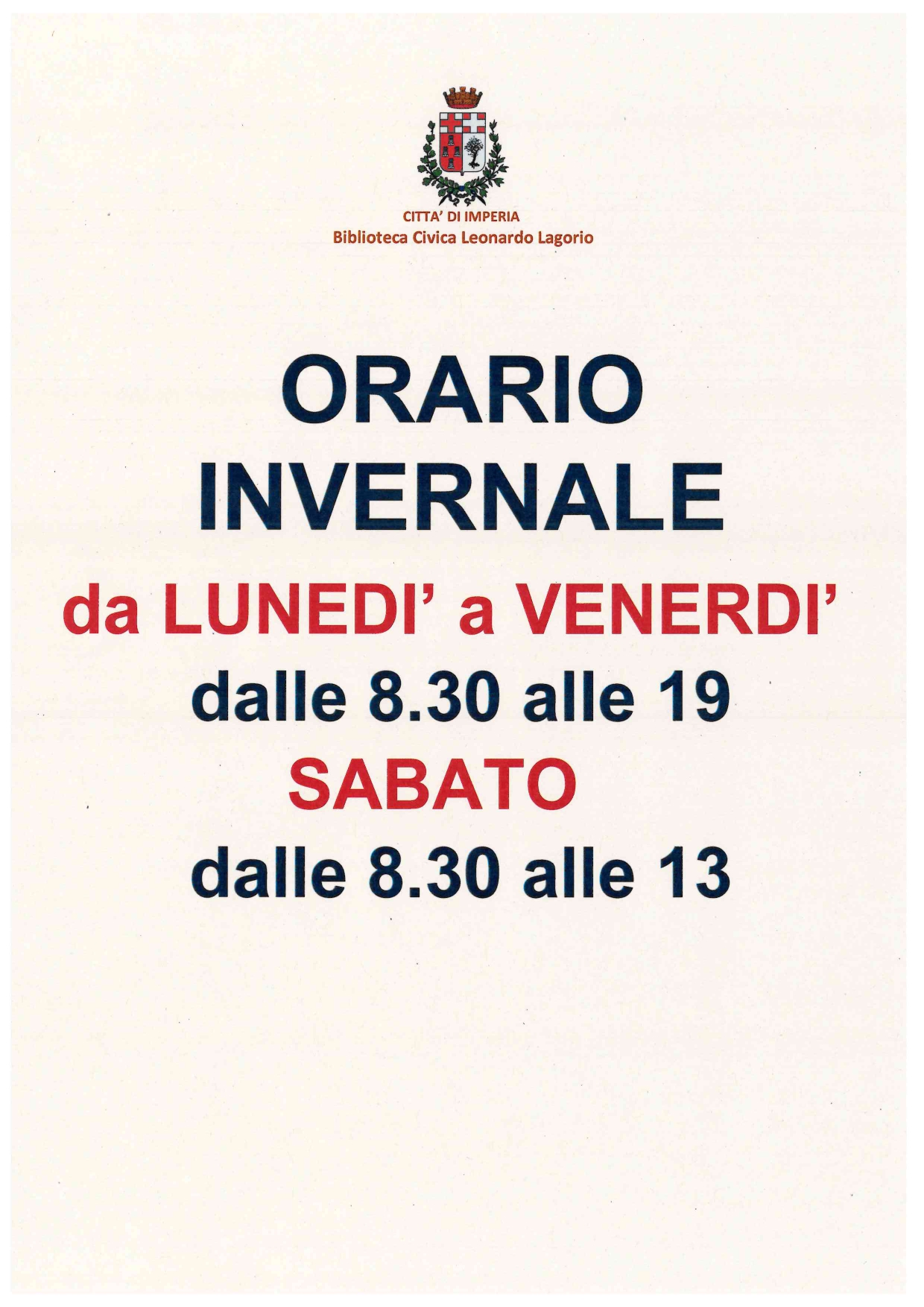 ORARIO INVERNALE